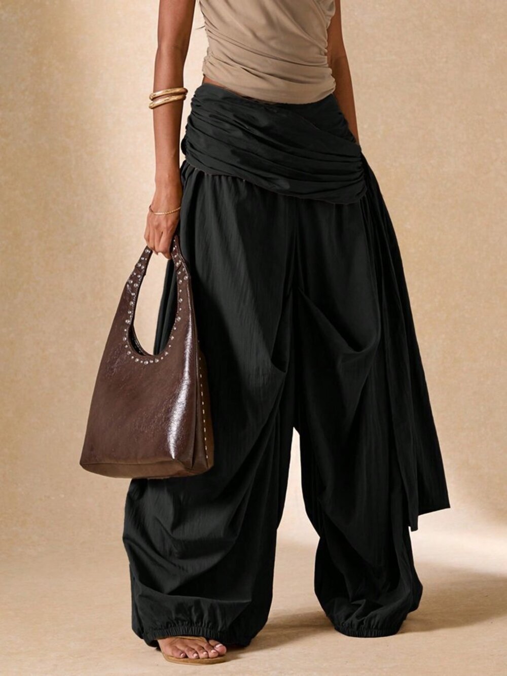 Black Casual Women's Oversized Wide-Leg Pants